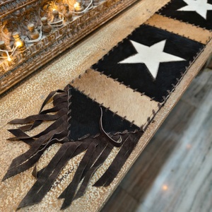 Vintage Wooden <b>Bench</b> With Star Pattern <b>And</b> Led Lights For Home Decoration - Product Image 3