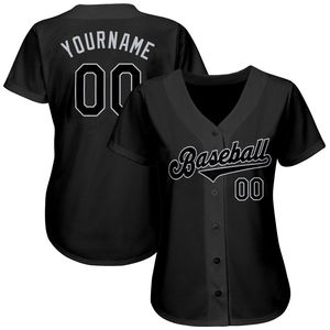 Women's Black Baseball Jersey V-Neck Short Sleeve Fitted Moisture Wicking Custom Name Number Screen Printed All Seasons - Product Image 1