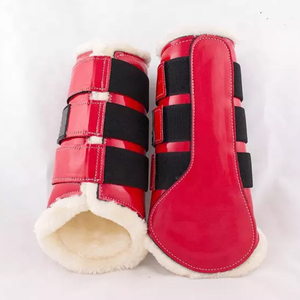 Bottes de protection pour chevaux, couleur verte unie, doublées en polaire, avec sangles réglables pour la protection des jambes - Product Image 5