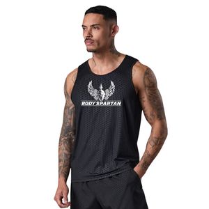 Débardeur d'entraînement noir sans manches pour homme, imprimé géométrique, séchage rapide, col rond, pour la gym et le sport - Product Image 1