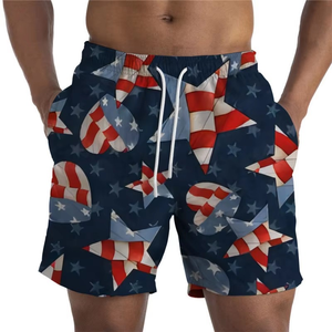 Shorts de plage pour hommes transfrontaliers à cordon de serrage, motif imprimé numérique 3D, séchage rapide, coupe droite, vente en gros - Product Image 4