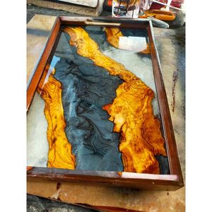 <b>Round</b> Ocean Resin Wooden Serving <b>Tray</b> Luxe Epoxy Resin & Wood <b>Round</b> <b>Tray</b> Handmade River Resin Wooden <b>Tray</b> - Product Image 2