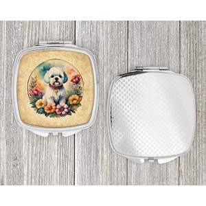 Bichon Frise Fleurs Compact Pliant Poche Voyage Maquillage Miroir De Poche Cadeau Décoratif pour Femmes et Filles - Product Image 4