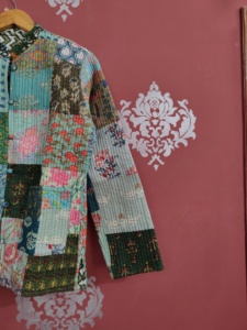 Quilted <b>Patchwork</b> <b>Jacket</b> Women's Mandarin Collar Full Sleeve Cotton Autumn Style Regular Length Patch Designs gift for her - Product Image 3