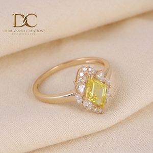 Bague de mariage de luxe en or massif 14 carats avec diamant de laboratoire certifié et saphir jaune, cadeau spécial de luxe pour femme, bijoux fins - Product Image 4