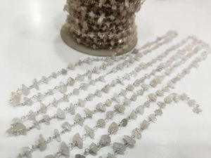 Natural Rose Quartz <b>Rosary</b> Chain Brass Wire Wrapped Beads Uncut Nugget Chain - Product Image 4