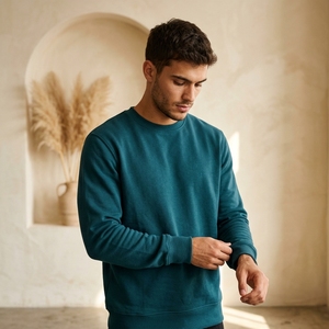 Sweat-shirt à col rond surdimensionné pour homme, patchwork, en molleton français, pull décontracté, streetwear, automne, en coton tricoté - Product Image 2