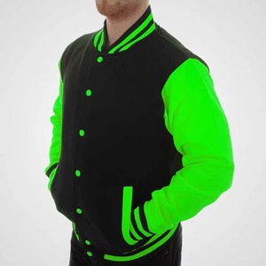 เสื้อแจ็คเก็ตวาร์ซิตี้สีน้ำเงินสำหรับผู้ชาย แขนหนัง PU สีดำ ปิดด้วยซิป สวมใส่สบายๆ ในฤดูใบไม้ร่วง - Product Image 3