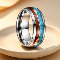Anillo de carburo de tungsteno con incrustaciones de madera, turquesa y flecha de oro rosa, banda de boda abovedada de 8 mm para hombre, joyería natural al por mayor