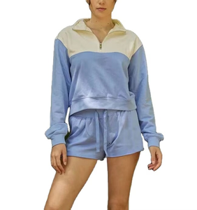 Premium Women's Velvet Lounge Set Quarter Zip Pullover Drawstring Shorts Athleisure Apparel Collection - Product Image 1