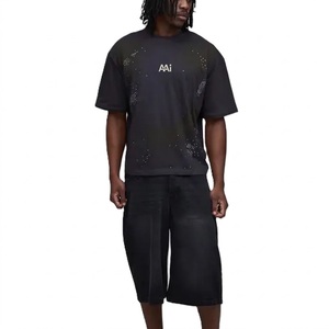 Camisetas Personalizadas de Algodón Transpirable con Pedrería para Hombre, MOQ Bajo, Estilo Urbano Americano, Cuello Redondo Informal, Fabricante de Marca Privada - Product Image 1