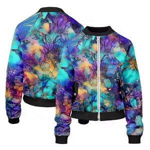 Chaqueta de satén de alta calidad para mujer, estampado Floral, tendencia de moda, cuello levantado, cremallera, sublimación personalizada, estampado, temporada de invierno, nailon - Product Image 3