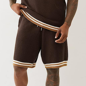 Shorts Bermuda en tricot pour homme, couleur unie, taille à cordon, style décontracté, taille mi-haute, tissu en coton respirant - Product Image 4