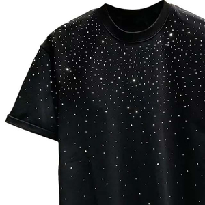T-shirt Homme Décontracté à Col Rond et Manches Courtes, Motif Noir Oversize en Strass, Style Tricoté – Prix Usine - Product Image 6