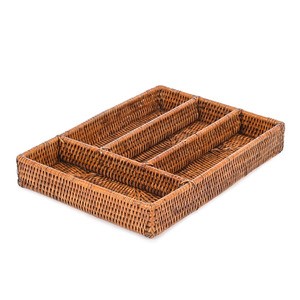 Rattan storage <b>tray</b> with compartments utensil <b>drawer</b> organizer flatware caddy <b>trays</b> cheap price - Product Image 1