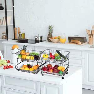 Metal Kitchen Home Organizer Home Organizer Wire Fold <b>Stackable</b> Kid Toys Metal Fruit Vegetable Storage <b>Baskets</b> - Product Image 3
