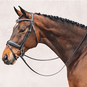 Bridon de cheval en cuir véritable noir de qualité supérieure avec accents en strass et sangles réglables pour équipement d'équitation - Product Image 1