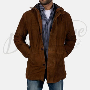 Chaqueta de Cuero de Gamuza Marrón Vintage para Hombre, Abrigo Casual Ajustado de Invierno, Prenda Exterior de Gamuza Real Premium, Abrigo Cálido de Longitud Media - Product Image 1