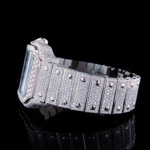 Reloj de Hombre con Diamantes Moissanite VVS de Alta Calidad, Diseño Deportivo Cuadrado, Acero Inoxidable, Chapado en Oro Blanco, Piedra Azul Romana, Ideal para Cumpleaños - Product Image 4