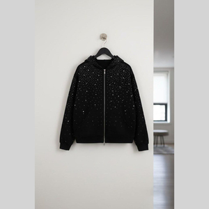 Sweat à capuche 100% coton 400 GSM, poids lourd, avec strass, coupe classique, hiver, effet délavé, streetwear, qualité supérieure, pour homme - Product Image 3