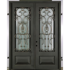 Puerta de Hierro Forjado de Lujo, Puerta de Entrada de Hierro Personalizada con Vidrio Templado, Diseño Decorativo Forjado para Villas, Hoteles y Hogares - Product Image 2