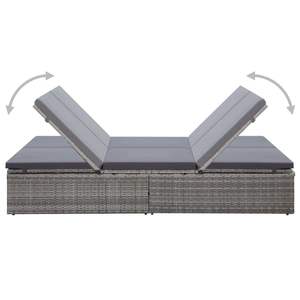 Chaise longue en rotin PE à double appui-tête réglable en gris - Mobilier d'extérieur durable - Product Image 6