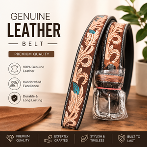 Men's Genuine <b>Leather</b> <b>Tooled</b> Western Belt Decorative Floral Pattern Belt for Casual Wear - Product Image 4