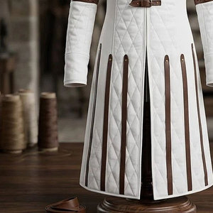 Chaqueta de Lona Acolchada Medieval Gambeson, Abrigo Largo con Correas de Cuero y Mangas Desmontables, Disfraz de Cosplay - Product Image 4