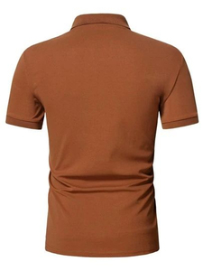 Polo en tricot à manches courtes pour homme, couleur unie, décontracté, boutonné devant, coupe classique, gris clair - Product Image 2