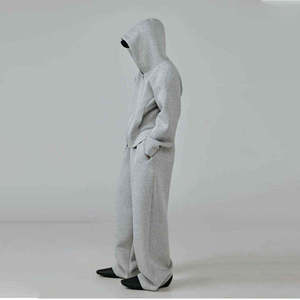Ensemble de survêtement gris imprimé 2-en-1 le plus vendu, comprenant une veste à capuche avec cordon de serrage et un pantalon de sport, effet délavé et teint en pièce - Product Image 4