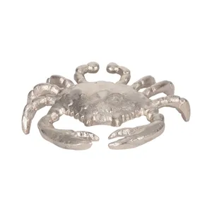 Escultura de Cangrejo de Metal Plateado Hecha a Mano de 7 Pulgadas, Decoración Náutica Costera para Mesa, Hogar, Oficina, Casa de Playa y Regalos - Product Image 2