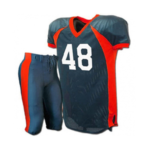Ensemble de maillots de football américain pour hommes, col en V, imprimé par sublimation, numéro 48, bleu foncé, rayures rouges, évacuation de l'humidité, 100% polyester - Product Image 1
