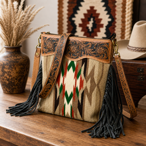 Sac fourre-tout à bandoulière grande capacité en cuir et laine avec franges, style western bohème, fait main, pour femme, idéal pour les voyages et le shopping - Product Image 5
