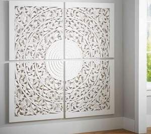 Ensemble de 4 plaques ou panneaux muraux décoratifs et artisanaux en bois, finition blanche vieillie, pour salon, chambre, couloir - Product Image 1