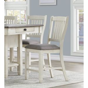 Set di 2pc legno antico bianco bancone altezza sedie da pranzo tessuto strutturato mobili imbottiti - Product Image 4