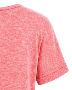 Camiseta Casual de Mujer con Cuello en V, Color Rosa Coral, Manga Corta, Mezcla de Algodón, Suave y Ligera, con Bolsillo, Cómoda para el Verano y Uso Diario - Product Image 3