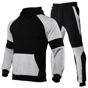 Ensemble de survêtement gris pour homme avec blocs de couleur, sweat-shirt et pantalon long avec poches latérales, tenue décontractée d'automne - Product Image 2