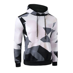 Sweat-shirt à capuche décontracté pour homme à imprimé géométrique avec cordon de serrage et poche kangourou - Product Image 1