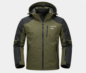 Men's Waterproof Hooded Hiking <b>Jacket</b> Olive Green With Custom Logo Front Zipper Sporty Winter Wear Men Hiking <b>Jacket</b> - Product Image 1