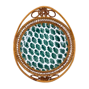 ถาดเสิร์ฟเซรามิกสีเขียวทำด้วยมือพร้อมด้ามหวายสานลายแปรงสำหรับรับประทานอาหารในบ้านหรือตกแต่งงานปาร์ตี้ - Product Image 4