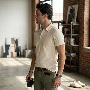 เสื้อยืดผู้ชายแบบถักลายดาวโทนสี ป้องกันรอยยับ สกรีนโลโก้ตามสั่ง ขายส่ง สำหรับสตรีทแวร์ แขนสั้น สไตล์ลำลอง - Product Image 3