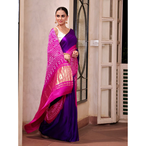 Sari Bandhani de Seda Gajji Pura de Alta Calidad – Sari Tradicional de la India para Bodas y Fiestas de la región de Gujarat - Product Image 1