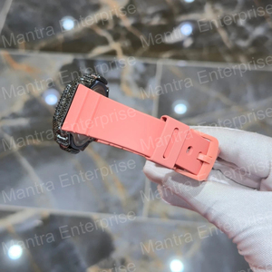 Reloj de Lujo con Incrustaciones de Moissanita Negra para Hombre, Personalizado GA2100 Casioak, Esfera Rosa, Correa de Silicona, Estilo Diamante G-5h0ck - Product Image 4