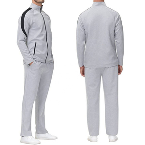 Survêtement gris pour homme Saleh Enterprises, fermeture éclair intégrale, col montant, vêtements de sport décontractés avec poches latérales, respirant - Product Image 3