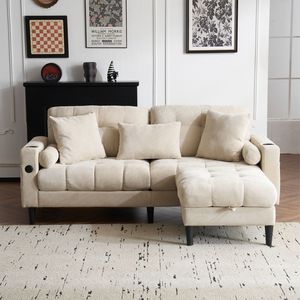 Canapé 3 places en chenille en forme de L avec rangement amovible Ottoman Rangement latéral Ports de charge USB/C-TYPE pour salon ou chambre à coucher - Product Image 2