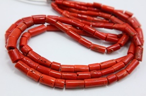 Perles tubulaires lisses en corail rouge italien naturel, pierres précieuses en vrac pour la fabrication de bijoux, vente en gros - Product Image 2