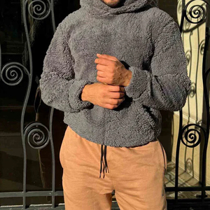 Sweat-shirt à capuche gris pour homme, en molleton, décontracté, pour l'hiver, avec poche, anti-boulochage, tricoté, coupe classique, 100% coton, respirant, séchage rapide - Product Image 4