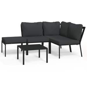 Ensemble de salon de jardin en acier thermolaqué noir et gris avec tissu en polyester, mobilier d'extérieur haut de gamme - Product Image 2