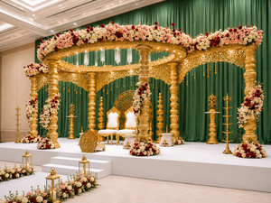 Mandap Circular de Lujo para Bodas con Pilares Tallados en Oro, Mandap Gujarati Lagan, Mandap Tradicional Hindú para Matrimonios, Envío a Estados Unidos - Product Image 2