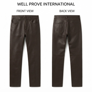 Pantalones de Hombre Negros de Cuero Genuino, Cintura Alta, Cierre de Cremallera, 450 GSM, Paneles en las Rodillas, Logotipo Personalizado Grabado, Premium, Secado Rápido y Transpirables - Product Image 2